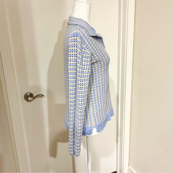 Maurices Womens Blue Cream Ivory Open Knit Collared Sweater Size XS 100% cotton - Picture 2 of 7